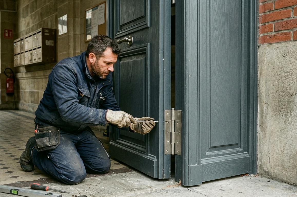 Porte d'immeuble collectif v&eacute;tuste vs moderne